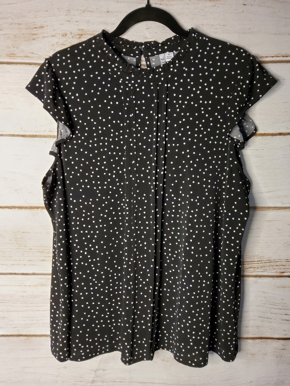 Elle Black Polka Dot Cap-Sleeve Blouse